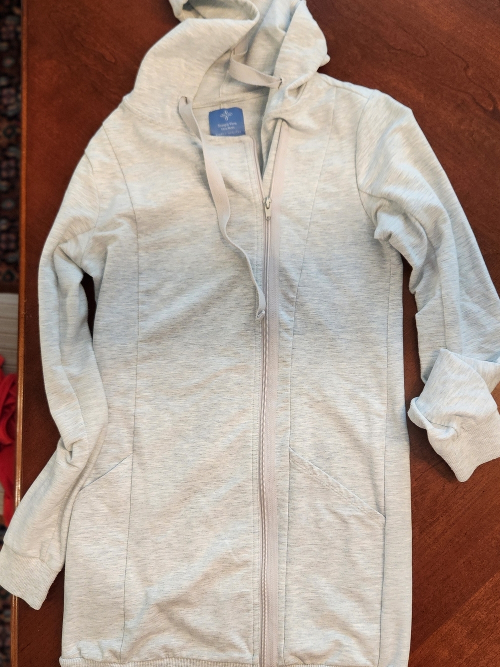 Simply Vera Women’s Lightweight Hooded Zip Long Jacket - Light Gray XS